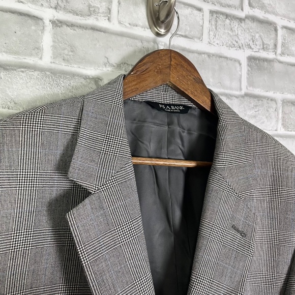 Jos A Bank Signature Black & White Glencheck Blazer Suit Jacket Mens 46R Wool - Picture 2 of 11